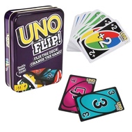 Mattel UNO FLIP! Tin Box Card Games Family Funny Entertainment Board Game Poker Kids Toys Playing Cards