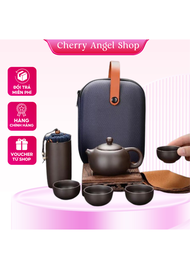 Bộ Ấm Chén Pha Trà Du Lịch Gốm Tử Sa Đầy Đủ - Xách Tay Du Lịch Camping - Quà Biếu Tặng Đẹp