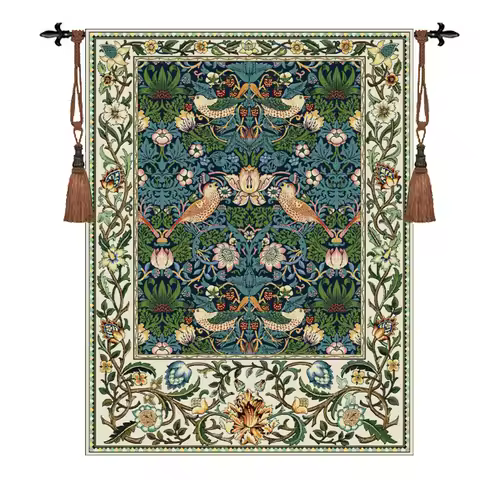 Cloth Art Jacquard Red Tapestry The Bed Room Wall Decoration William Morris"Thrush Bird" GT-HM115