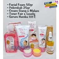 Paket 5in1 BPOM Fair And Lovely - Cream Siang Malam - Pelembab - Facial Foam 50gr - Toner Fair &amp; Lovely - Serum Whitening Gold