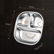 3 Grids 316 Stainless Steel Dinner Plate Smiling Expression Rice Meat Vegetables Fruits School Resta