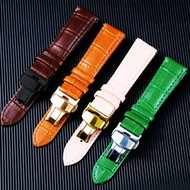 ☑∈№ High Quality Genuine Leather Watch Strap Parts Accessories with Butterfly Buckle Green Purple Black Watch Band Quick Release