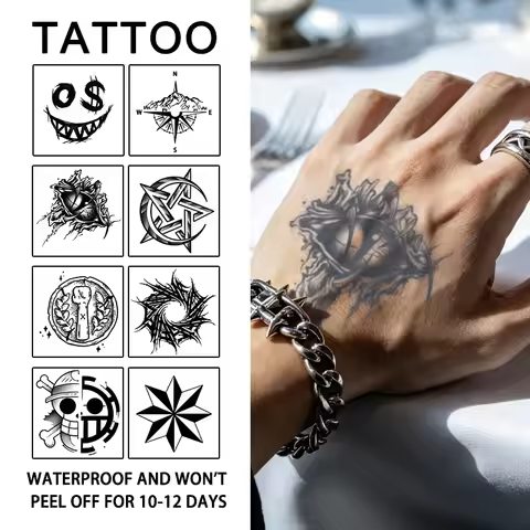 8Pcs Small Pattern Herbal Temporary Tattoo Stickers, Long-lasting Waterproof for One to Two Weeks, S