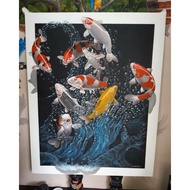 lukisan cetak ikan koi terbang 3D plus Bingkai ukuran 65×45