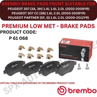 BREMBO GENUINE DISC BRAKE PAD FRONT FOR PEUGEOT 307 [3A, 3H] '02-09YR / 307 CC [3B] '03-09YR / PARTN