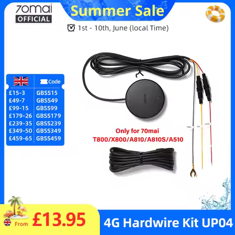 70mai 4G Hardwire Kit UP04 for 70mai T800 A810S A810 A510 X800 X200 4G LTE Module Remote Control Liv