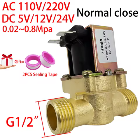 G1/2 "AC 110/220V DC 5/12/24V Normally Closed Brass Solenoid Valve for Water Control Magnetic Switch