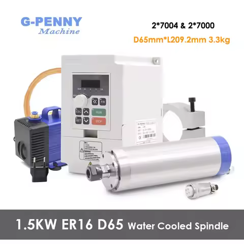 G-Penny1.5kw ER16 D65 Water Cooled Spindle Kits & H100 Inverter & 80w water pump & 65m bracket For c