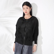 Womens Pleated Jacket Fashion New Bat Sleeve Zipper Cardigan Top