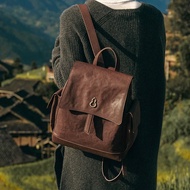 BAMPO Half-slope Eaves Bag First Layer Cowhide Backpack Female Retro Large-capacity Vegetable Tanned