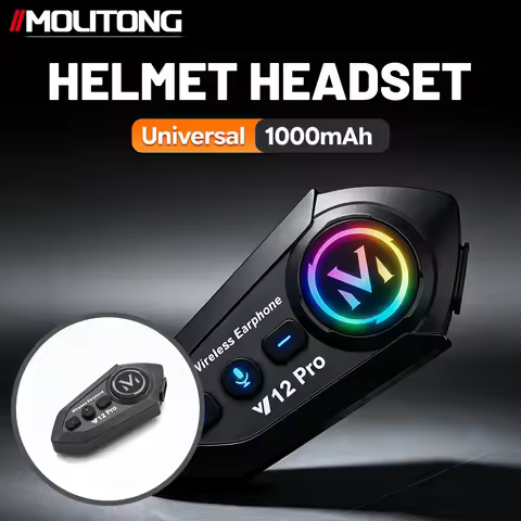 Y12 Pro Dual‑Mic Motorcycle Helmet Headset, 1000mAh, Stereo Bluetooth, Hands‑Free Call, FM Radio, Un