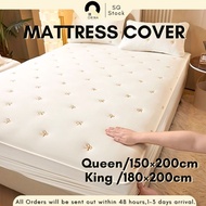 [SG] Bed Protector Fluffy Mattress Cover Soft Bow Tie Embroidered Fitted Bedsheet Soybean Fiber Fill