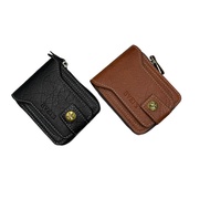 Men Wallet Short Zipper Wallet Coin Purse Copper Buckle Design Wallet Wear-Resistant Polyester 2.8