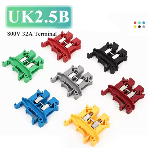 10/100pcs 32A UK2.5B DIN Rail Terminal Block Clamp 7 Colors Screw Connector 800V UK-2.5N 2.5mm Squar