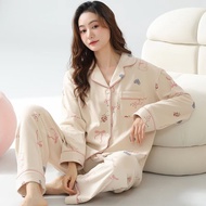 New Cotton Autumn Spring Kimono V-Neck Women Pajama Set Long Sleeve Woman Sleepwear Casual Lapel Hom