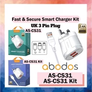 ATLAS ABODOS AS-CS251 Palam Penyesuai 3.6A Fast Charging 2 Port PD + 1 USB UK Plug Travel Adapter