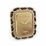 全新未使用 CHANEL B23A Premiere 手錶設計 Coco Mark 鑲鑽戒指，黑色和金色，12 號，帶盒子，意大利製造。