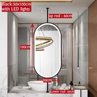 Gold/Black Oval Bathroom Mirror Up and Down Hanging Mirror with Bar Bedroom Aluminum Alloy Frame Mir
