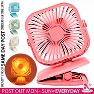 《 𝟯𝟲𝟬° + 𝟯𝟲𝟬° 》2 Speed Portable USB Charging Mini Clip Fan Adjust LED Anti Slip Baby Stroller Kipas 