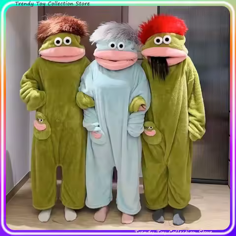SALE Green Big-Mouth Monster One-Piece Pajamas Winter Coral Fleece Thickened Ugly Cute Funny Abstrac