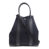 HERMES 帆布Garden File PM銀扣手挽肩背兩用袋Noir