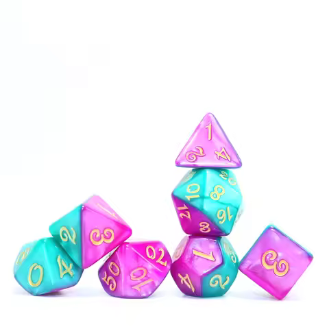 Purple green with gold lettering polyhedral Game dice Board game dice Board game dice Role-playing d