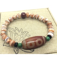红玉髓五眼天珠手链 Carnelian Five Eyes Tibetan Dzi Beads Bracelet 31.9x14.7mm