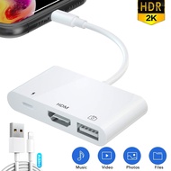 【ทดสอบ-ไม่จำเป็นต้อง Power】3in1สำหรับ Lightning To HDMI Adapter Plug And Play 1080P USB OTG อะแดปเตอ