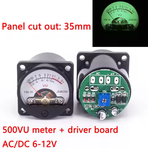 35mm Panel VU Meter 500VU with Green Backlight sound pressure meter+VU level audio meter driver boar