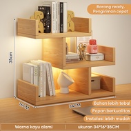 Rak Buku Kayu Meja Mini Rak Buku Meja Belajar Kayu Susun Rak Desktop Storage Rak Organizer Dengan La