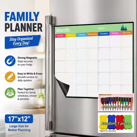 Magnetic Fridge Dry Erase Calendar, Large White Board for Refrigerator, 17x12 Inch Family Monthly Pl