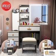 GDeal Multifunctional Bedroom Modern Dressing Table With Touch Sensor LED Mirror Light And Storage C