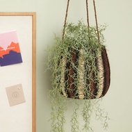 【Hübsch】－511504 直紋吊掛式紙籐編織收納籃 置物籃 吊籃聖誕