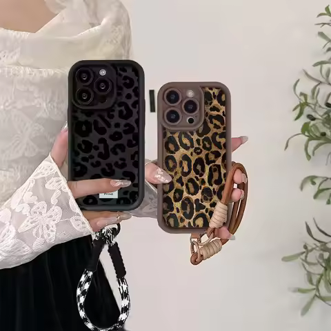 Leopard Print Hang Strap Case For Samsung Galaxy S25 S24 S23 Ultra Note 20 Plus S22 S21 S25FE S20FE 
