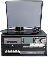 Record Players, Bluetooth Vinyl Record Player Turntable CD Cassette AM/FM Radio and Aux in with USB Port &amp; SD Encod