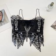 GlowGetters Của phụ nữ yếm ren Spaghetti dây đeo yếm trở lại Ribbon Bow Thiết kế ống Top Fit bướm lư