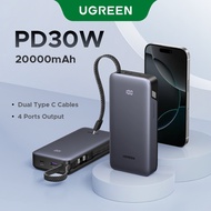 UGREEN 20000mAh 30W Power Bank Dual Type C Cables Multiple Protections Fast Charging Battery Compati