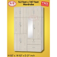 5.2 feet x 7.67 feet Wardrobe with Mirror + Top 10 Door 2 Drawer Cuqboard Almari Baju