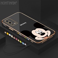 （Free Lanyard）Hontinga Softcase Case Casing hp OPPO A31 A33 A36 A3S A5 2020 A52 A53 A54 2021 2020 A55 4G Casing Cute Mickey Mouse Warna Solid Mewah Berlapis Lembut silikon TPU kesing Case hp Anti Gores Air Karet untuk Anak softcase