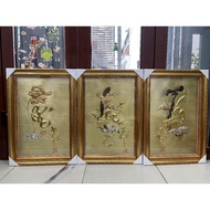 Very beautiful artistic style bronze painting set of Phuc Loc Tho letters, size 50x70cm, gold frame