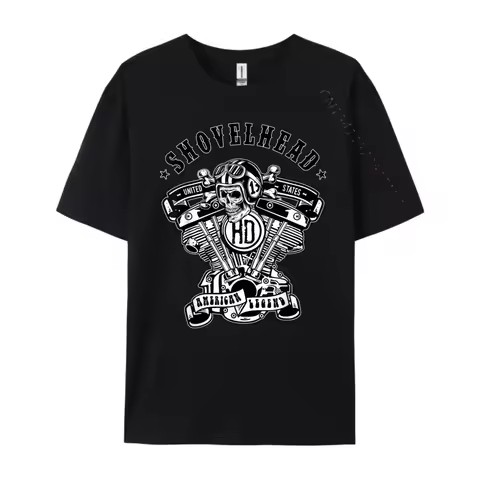 Shovelhead American Motorcycle Legend Hd Vtwin Engine Skull Brand T Shirt Harajuku