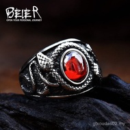 Men Wholesale Titanium Steel Ring Inlaid Gemstone beier Stainless Steel Double-Headed Snake Ring Ret