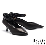 HELENE SPARK 簡約氣質金屬釦魔鬼氈踝帶尖頭高跟鞋－優雅黑