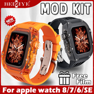 สาย + เคส Mod Kit Case Set for apple watch 8 7 6 5 44mm 45mm สาย + เคส ยางโปร่งใสสำหรับ Luxury Rubbe