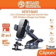 CLiPtec  MWH660 2 IN 1 Universal Long Arm And Air Vent 15W Wireless Charger Car Holder