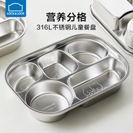 AT-🎇Lock Lock316Stainless Steel Plate Grid Fast Food Plate Student School Canteen Canteen Meal Box Large Capacity Five G