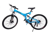 Rockefeller 26“ Foldable Lightweight Bike/Bicycle, Rear Suspension + Aluminium Shoulder Control Fork + SHIMANO Parts(Blue)