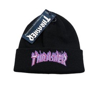 日本 THRASHER 黑色針織 紫色火燄LOGO 冷帽