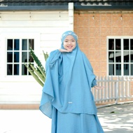 Gamis set syari anak perempuan warna biru wardah usia 4 sampe 11 tahun