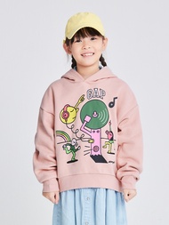女童裝|Gap x JEREMY VILLE聯名 Logo印花刷毛帽T-粉紅色